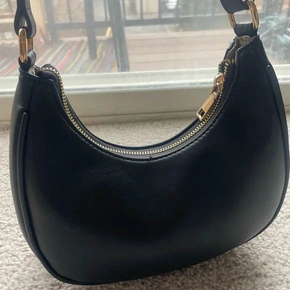 Faux Leather Black Crescent Shoulder Bag - Picture 3 of 10